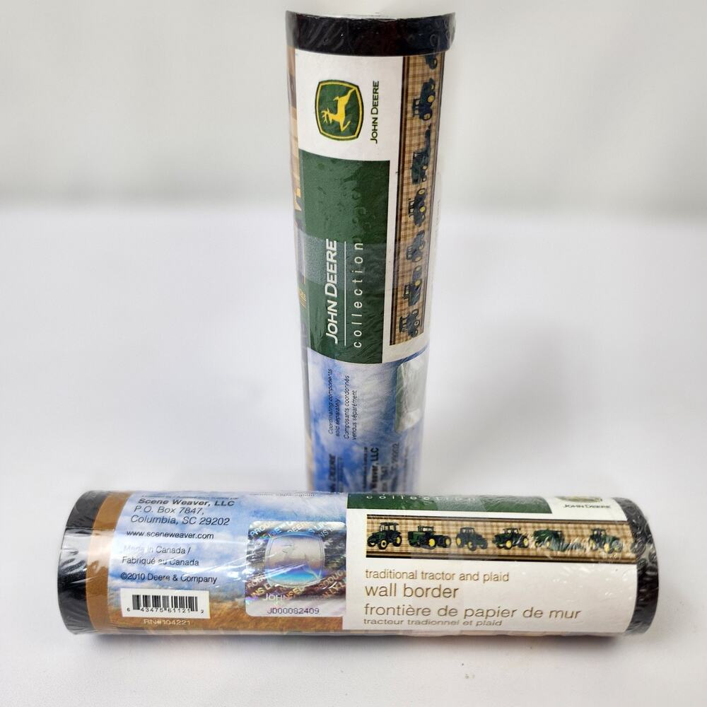 John Deere Green Brown Traditional Tractor & Plaid 6" Wall Paper Border RN104221